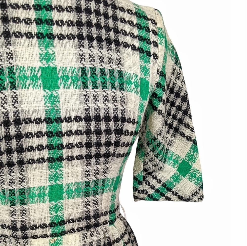 1950s/1960s Cocktail Wiggle Dress XS Vintage Petite Green Retro Tweed Wool - Picture 3 of 7